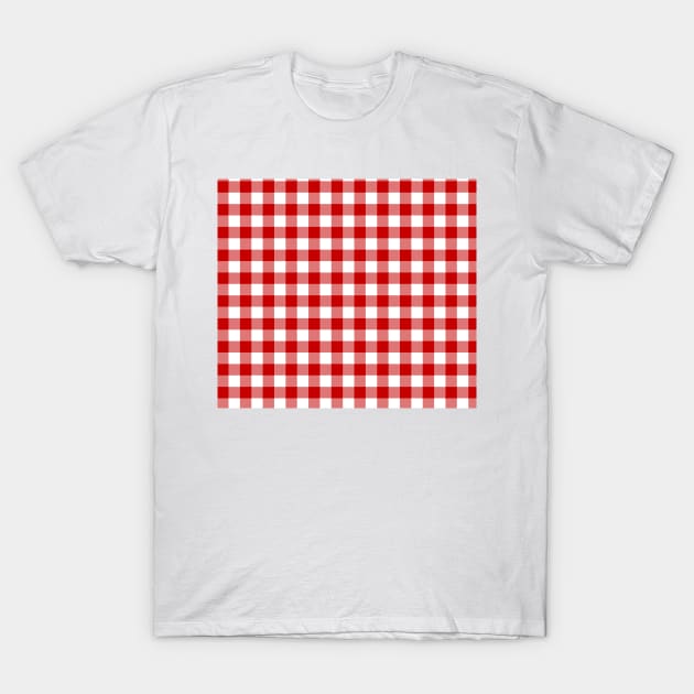 Red and White Pin Check Gingham T-Shirt by squeakyricardo